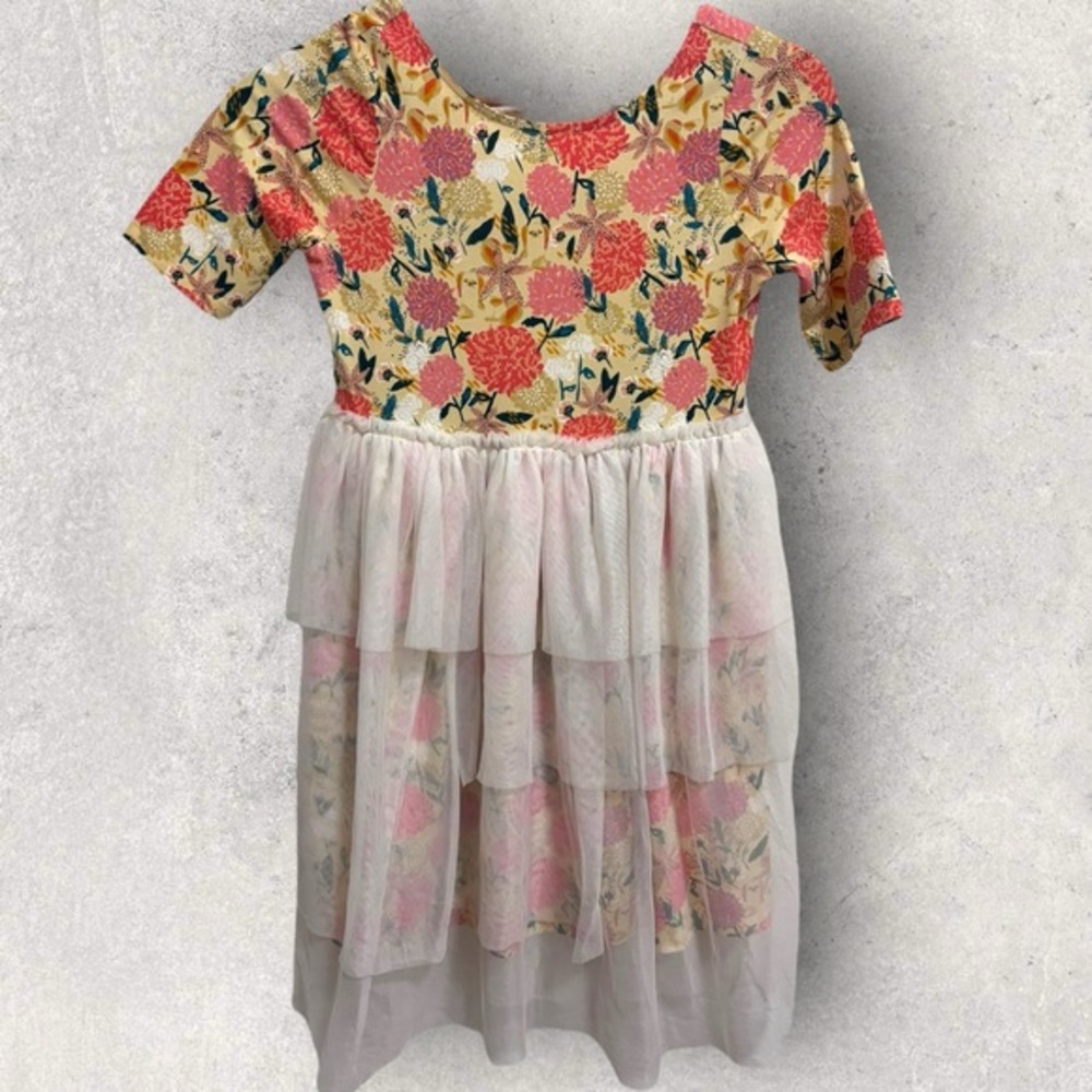 Tea collection tiered tulle floral dog print dress